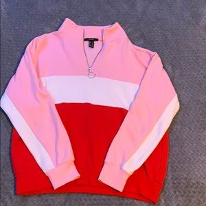 Pink,red and white half zip up sweater